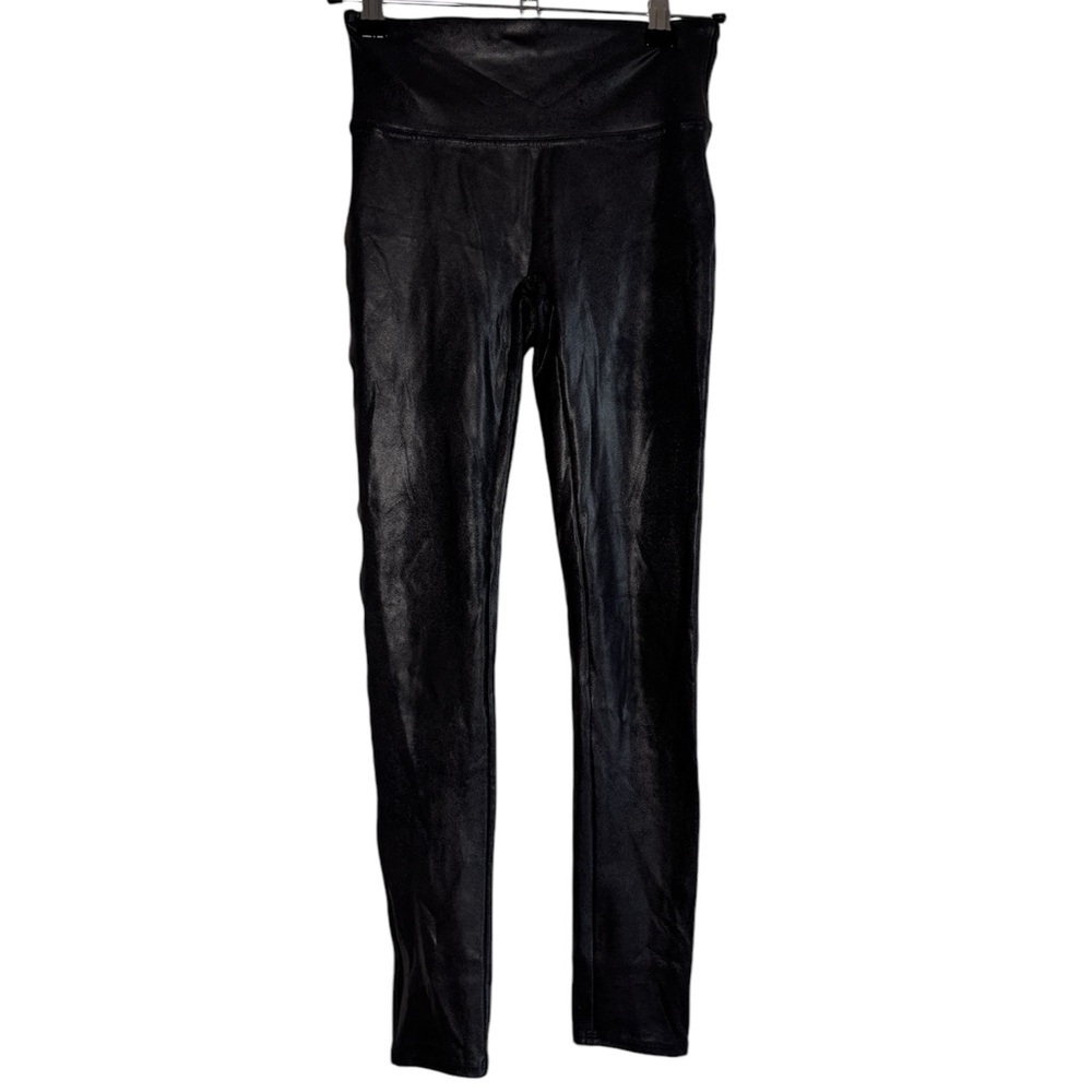 Spanx Leggings Women's Medium Faux Leather Pant Shiny Black Pull On Stretch Yoga - Picture 3 of 12